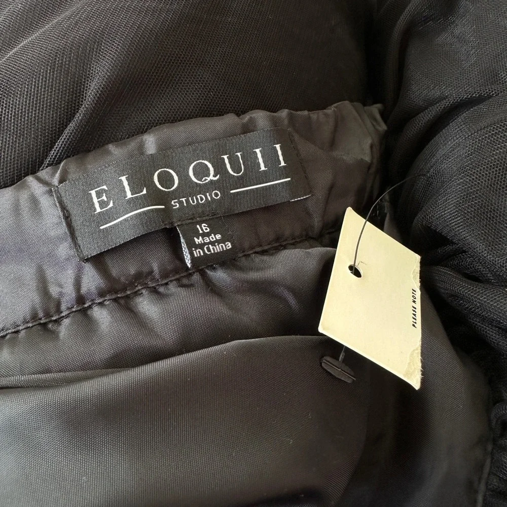 New Eloquii Studio‎ Black Tulle Skirt Elastic Waist Midi Lined Party Size 16